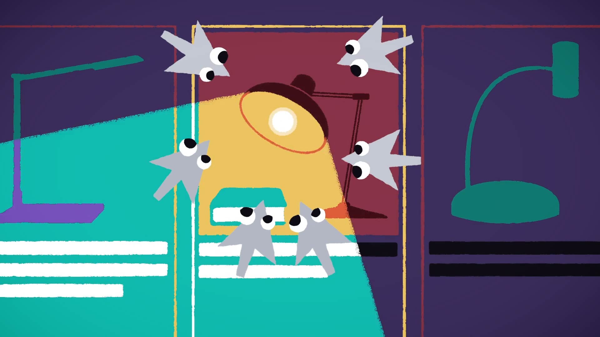 An illustration of a lamp in a product listing surrounded by cursors with eyes.